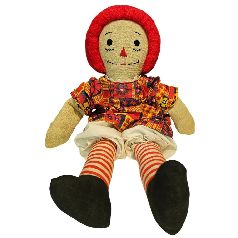 Raggedy Ann Doll Vintage Handmade 15" Felt Hair Unbranded Toy Girl Plush Striped